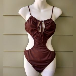 Brown Delilah Monokini One Piece Swim Suit Medium NWT
